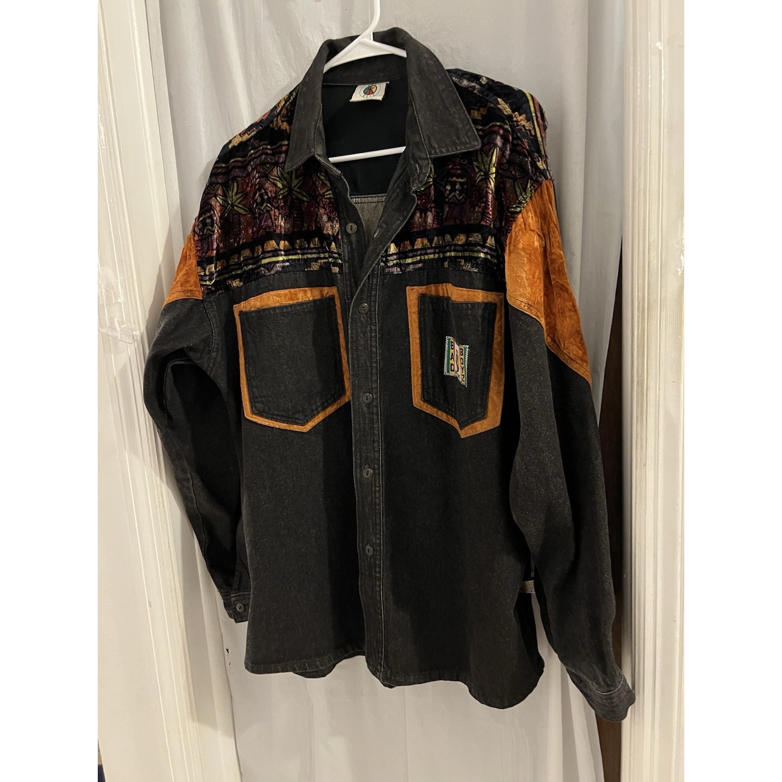 Bad Boyz Black Denim And Velvet Men’s Shacket Sz M Vintage